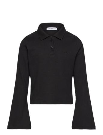 Rib Slim Ls Polo Top Black Calvin Klein