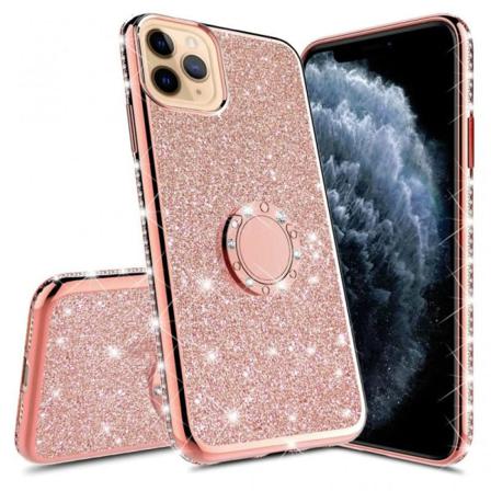 Iphone 13 Pro Stötdämpande Skal Med Ringhållare Strass Rosenguld