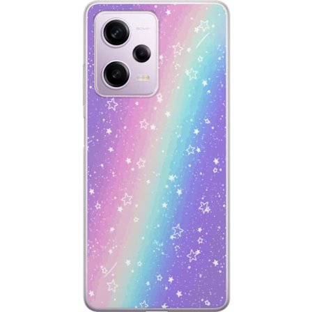 Kompatibelt Mobildeksel til Xiaomi Redmi Note 12 Pro Rainbow-farget pastellbakgrunn med hvite stjerner og gnistrende prikker i myk overgang