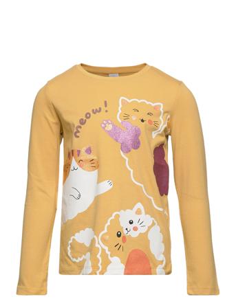 Top L S Cat T-shirts Long-sleeved T-shirts Keltainen Lindex