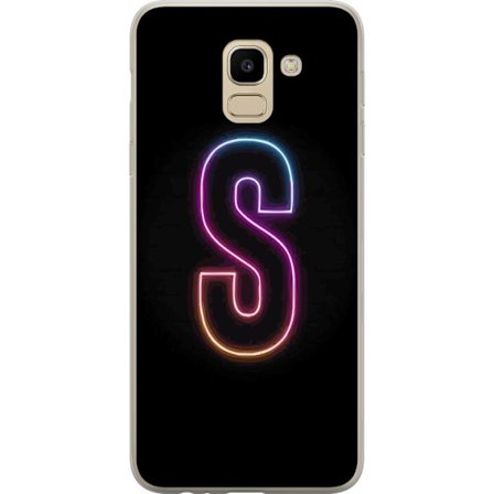 Kompatibelt Mobildeksel til Samsung Samsung Galaxy J6 Neonbokstav S i lysende rosa og blå toner mot mørk bakgrunn, stilig bokstavkunst med retrofutu