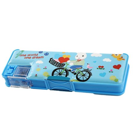 Kynälaatikko. Ainutlaatuinen tarvikesetti lokeroilla, sininen kani