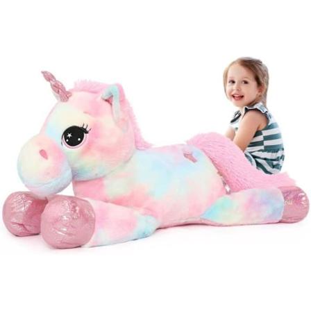 MorisMos kæmpe enhjørning plysdyr 32`` sød blød enhjørning plyslegetøj pink 43 tommer regnbue pink- perfekt rainbow-pink 32"