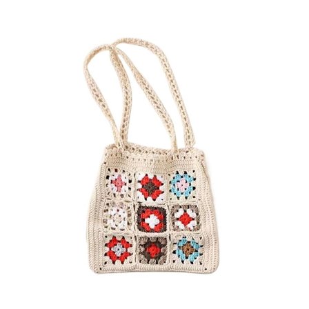 Handgjord Virkad Vävväska Grid Axelväska BEIGE Beige