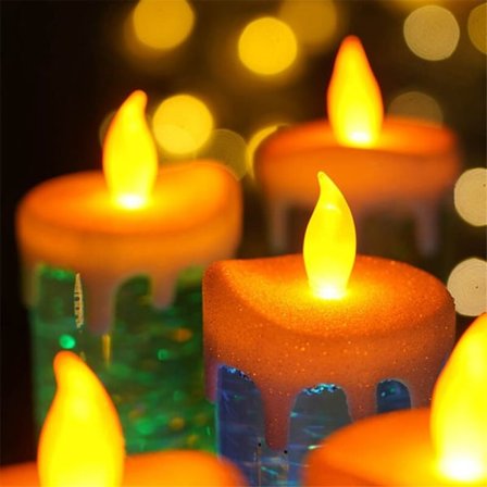 Fargeskiftende LED-julelys, glitterlys, flammefri LED-lys, skrivebord, rød