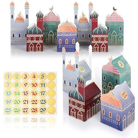 Ramadan kalender lådor – 30 färgglada hus med klistermärken för att ställa upp och dekorera