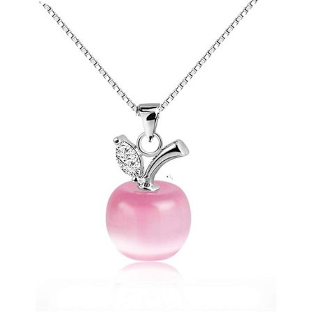 Apple Cat Eye stenhänge för kvinnors modekedja halsband rosa