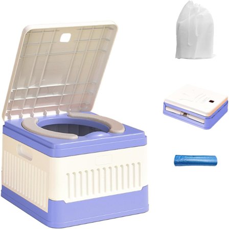 Bærbar campingtoalett, sammenleggbar reisetoalett, utendørs campingtoalett med 20 stk toalettposer 1 stk oppbevaringspose, reisepotte sammenleggbar 