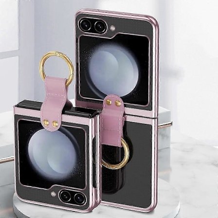 For Samsung Galaxy Z Flip 6 Plating Klart Deksel med Ringholder, Slankt Hardt PC Anti-Fall Støtsikkert Beskyttelsesdeksel