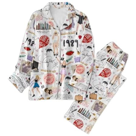 Sleepwears Taylors The Swifts Pyjamas Print 2st set Långärmade lapelkragar Casual Byxor 1989 Pyjamaskostymer Style-10 XXL