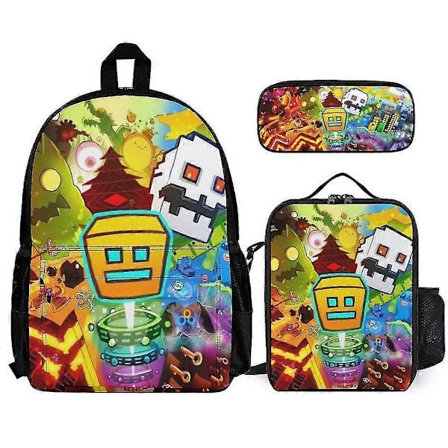 Geometry Dash Reput 3 Osainen Setin Lasten Koulureppu Laukku Lounaslaukulla Ja Penaalilla