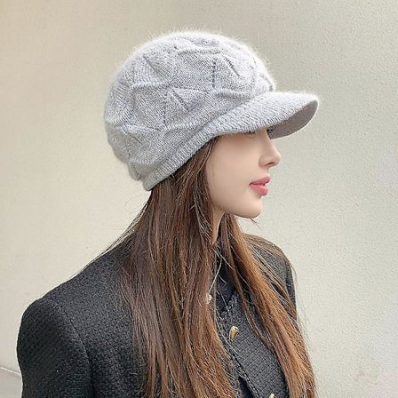 Naisten talvipipo, lämmin neulottu slouchy villahattu lipalla