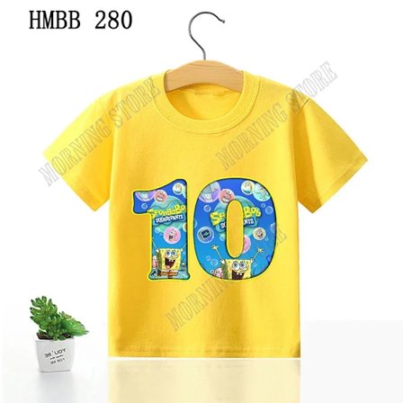 SvampeBob Firkant Børnetøj Anime Børn Fødselsdag Nummer T-shirt Sommer Bomuld Toppe Tegneserie Sødt Baby Tøj Gaver