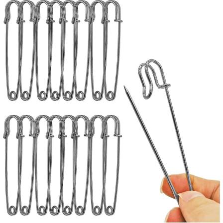 15 pakkaus 4" erittäin leveät hakaneulat vaatteille, nahalle, kankaalle, peitteille, askarteluille, hameille, kilteille (kiiltävä)