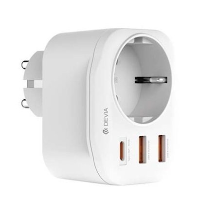 Devia Wall Power Adapter PD 20W 3A, 1x USB-C 2x USB-A - White