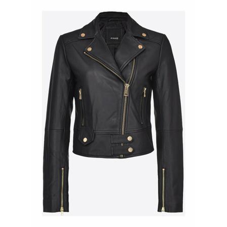 Pinko Leather Jas , Zwart , Dames , Maat: L