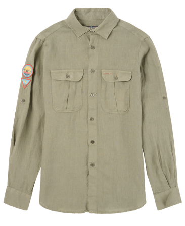Amundsen Safari Linen Shirt Mens Olive Ash
