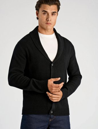 Lindbergh Lambswool Shawlcollar Cardigan - Black - XXL