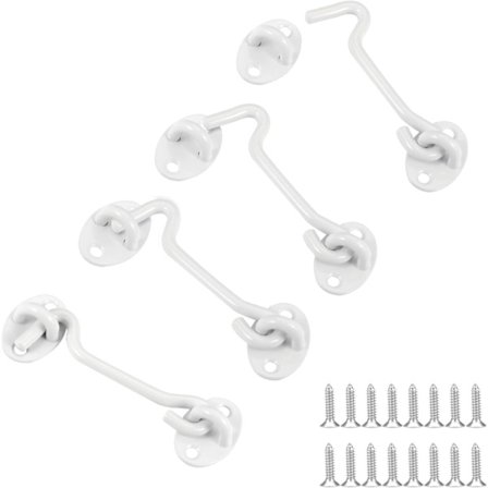 Dørgreb og øjelås, hvid, 4 pakker 4 tommer kraftig massivt rustfrit stål ladehørsgreb lås (hvid)