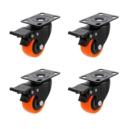 4 Stk 2" Hjul Orange Polyurethan Hjul Låsning