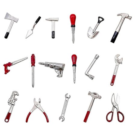 17 st 1:12 Miniatyr Verktyg Reparations Multi-Verktyg Modell Set för Dekorations Tillbehör Mini Trädgårdsartiklar