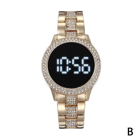 LED-klokke i rustfritt stål, dobbel rad, rhinestones, multifunksjonell, magnetisk spenne, digital klokke [Db]