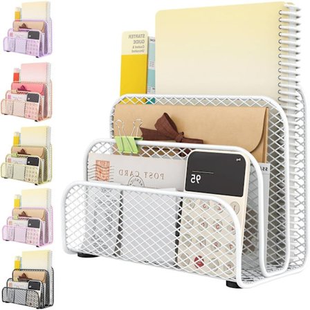 Post Organizer, 3-rums metal filholder, hvid bordplade brevsorterer til kontor og hjem - brevbakke, dokumentopbevaring, papirhåndtering