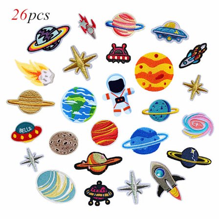 Broderi strykejern-på lapp, 21 PCS Planet Broderi strykejern-på pinne