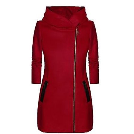 Naisten talvitakki hupun ja taskujen kanssa, sivuvetoketjullinen, keskipitkä (XL Punainen)