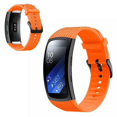 Samsung Gear Fit2 Pro silikoneurrem med lodret tråd - Orange Størrelse: L