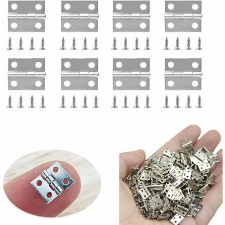 100 stk. små mini hængsler, foldebeslag, miniature møbelskab hængsler med skruer, til DIY træ smykkeskrin, dukkehuse,