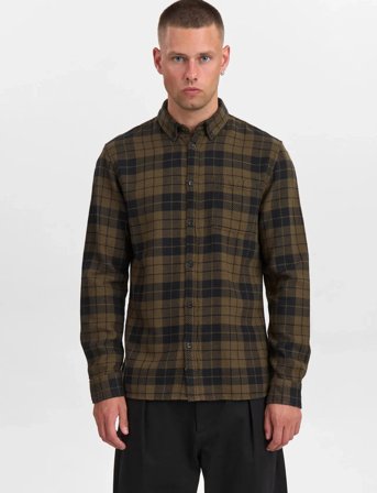 Anerkjendt Akleif Twill Check Shirt - Khaki green - M