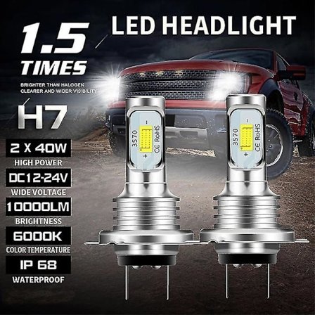 H7 LED Canbus Strålkastare H7 LED Halvljuslampor 6000k IP68 CSP 3570 LED-chips
