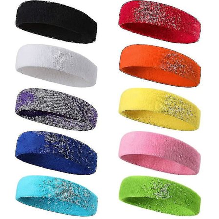 10 stykker sports pandebånd til mænd og kvinder, svedbånd, elastisk hårbånd Skridsikret fugttransporterende bomuldspandebånd til sport