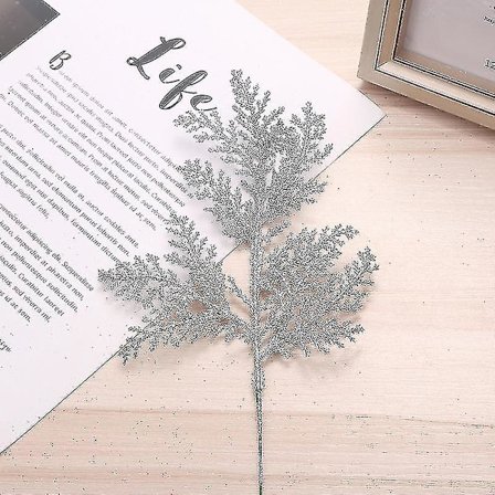 10-pack Julglitter Konstgjorda Blad Falska Blad Trädgrenar DIY Dekoration För Blombukett (silver)