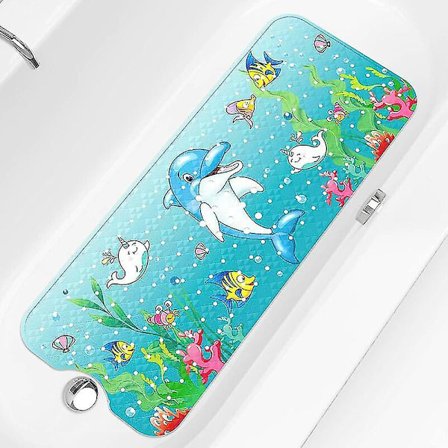 Halkskydd för badkar och dusch 40cm * 100cm Halkskyddande badmatta för barn - Es Extra stor tecknad babybadmatta för badkar, Delfintryck Halkskyddande