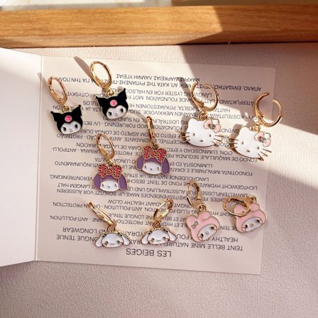 Sæt med 4 søde killing katteøreringe tegneserie kat charm drop øreringe