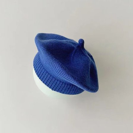 Modebebistickad Beret Hatt Solid Färg Barn Varm