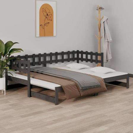 Vidaxl Utdragbar Dagbädd Grå 2x(80x200) Cm Massiv Furu Grå