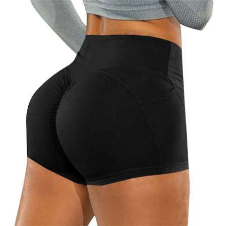 Yogashorts med høy midje for kvinner Sport Stretch Hot Pants Lommer