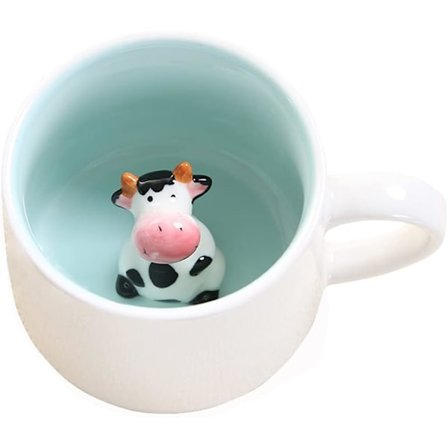 Søt ku kaffekopp, keramisk kopp med 3D slips