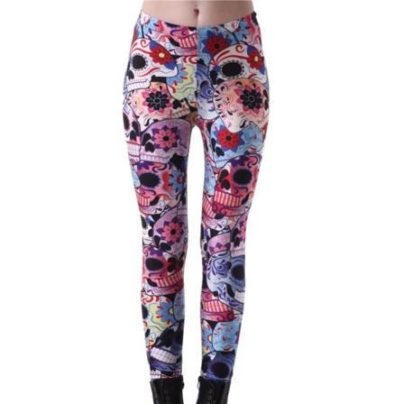 Färgglada Dödskallar Med Blommor Leggings Multicolor M