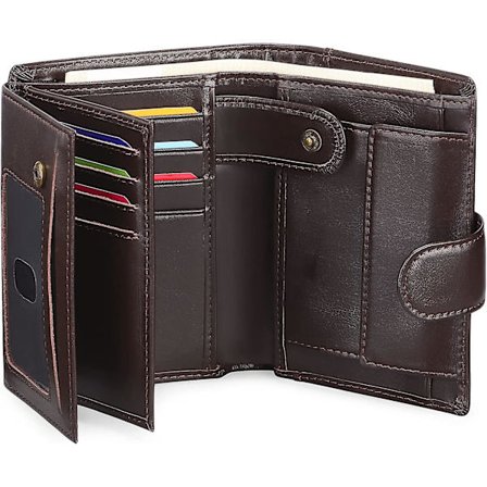 Brun - Stor Trifold Lær Lommebok For Menn, Herre Lommebok Med 19 Kredittkortspor, 3 Seddelrom, 1 Myntlomme (1 Stykke)