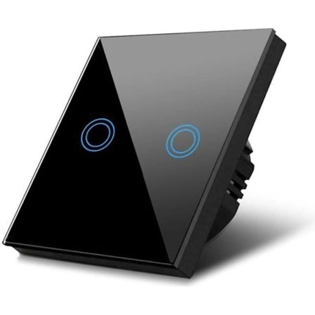 Sort Glas LED Touch Lyskontakt med 2 Runde Knapper