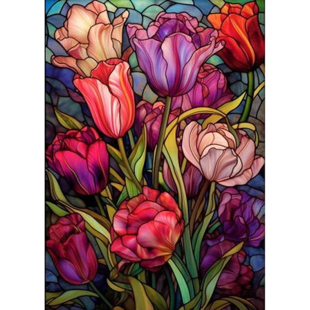 Glassfliser Tulipaner Diamantmaling - 5D Runddrill Mosaikk Diamanthobby for Voksne, DIY Veggkunst med Krystaller i 30x40 cm