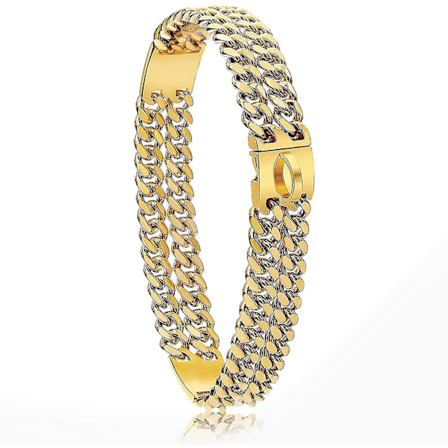 18k Gullbelagt Sjarm 24mm Bred Kraftig Sterk Kubansk Lenke Hundehalsbånd Med Stålspenne