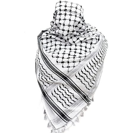 Palestinasjal, Keffiyeh, Arafat Hatta, bred med tofsar, Shemagh Keffiyeh Arab hundtandsmönster 100% y2