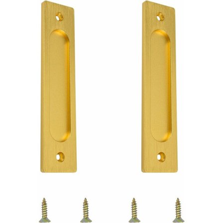 Rektangulært skydedørshåndtag, forsænket skydedørshåndtag i aluminium med monteringsskruer, egnet til skydedøre (børstet guld, 2 stk.)