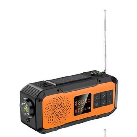 Bærbar nødradio med solceller, håndsving, overlevelsesalarm AM/FM/WB/NOAA, orange lommelygte