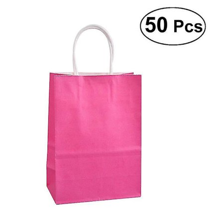 50pcs Party Paper Gift Bags Gift Bags Bulk With Handles For Wedding Baby Shower Birthday Gifts Shopping And Party Supplies ( Rose Red )